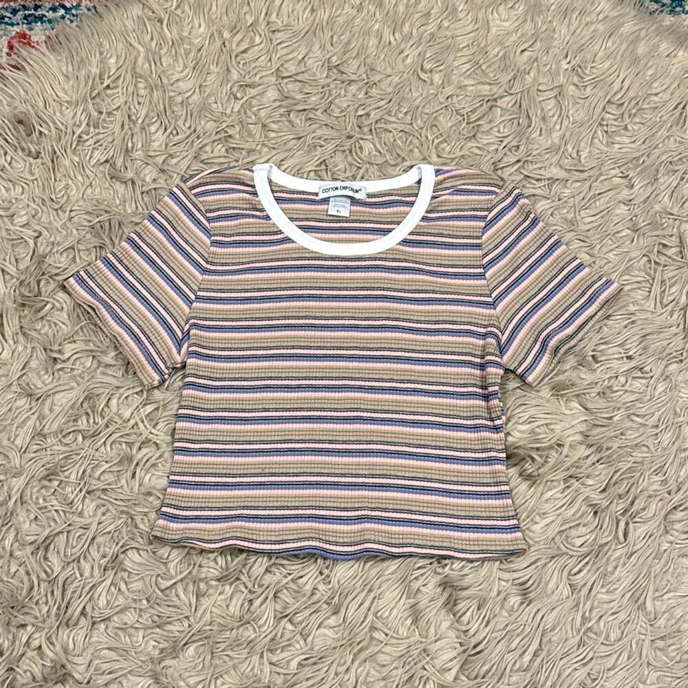 Cotton emporium rib knit striped crop top size XL